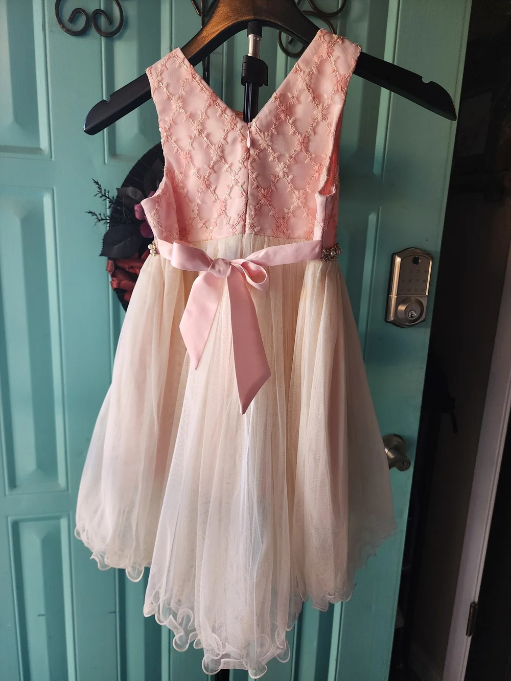 Girls' Pink and Cream Sparkle Waist Party Dress